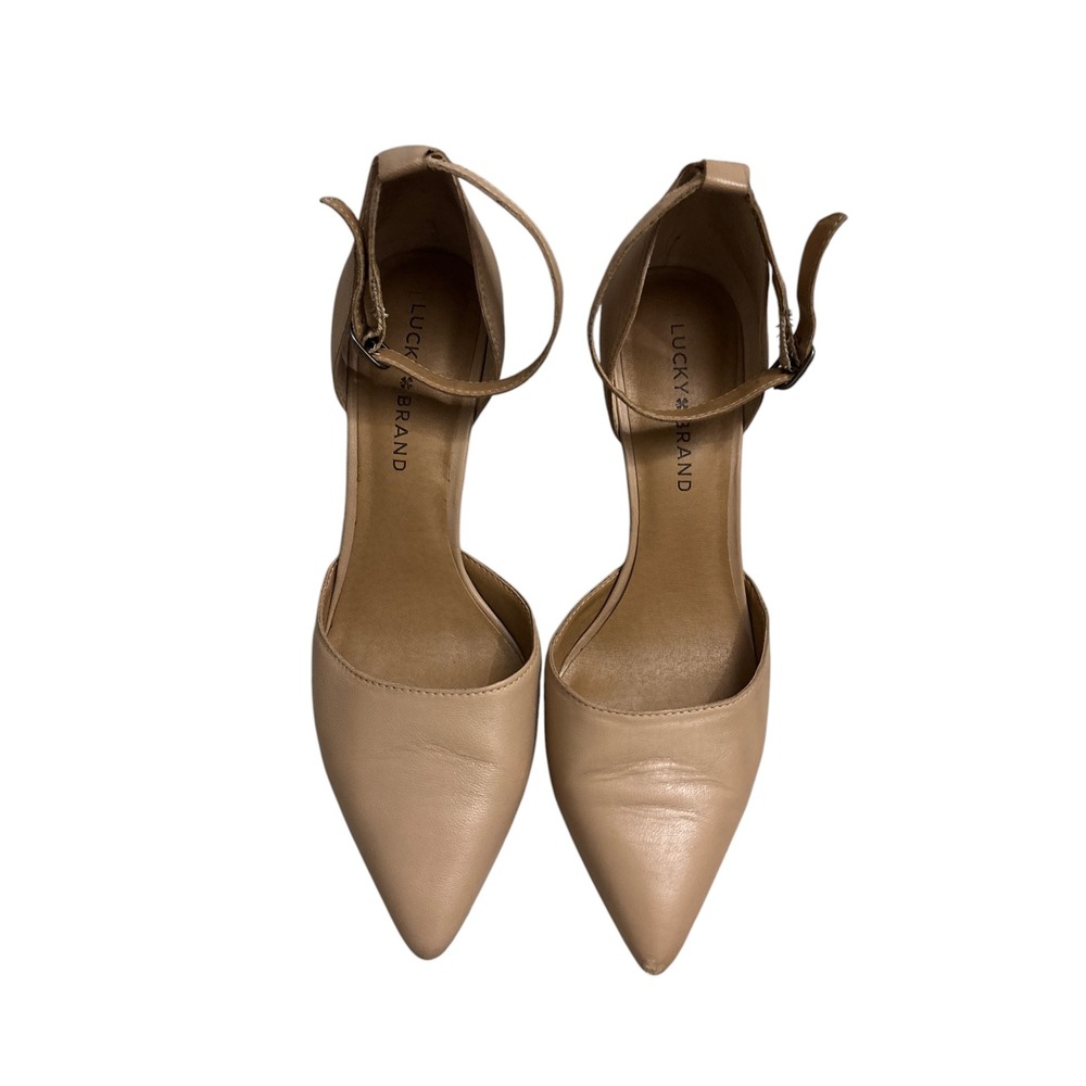 Lucky Brand Nude Leather Pointed Toe Ankle Strap d'Orsay Pumps Heels 7.5 M